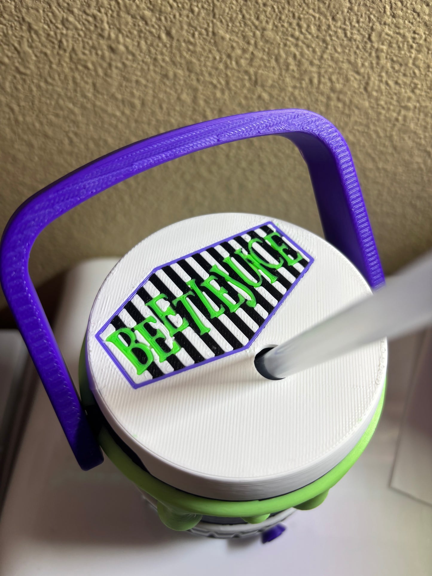 Beetle juice can koozie