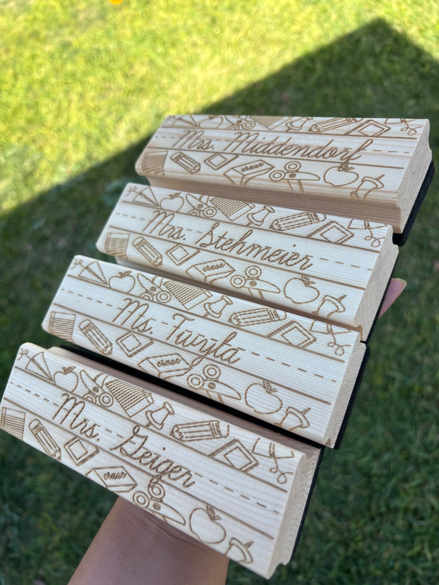 Engraved white board eraser and marker