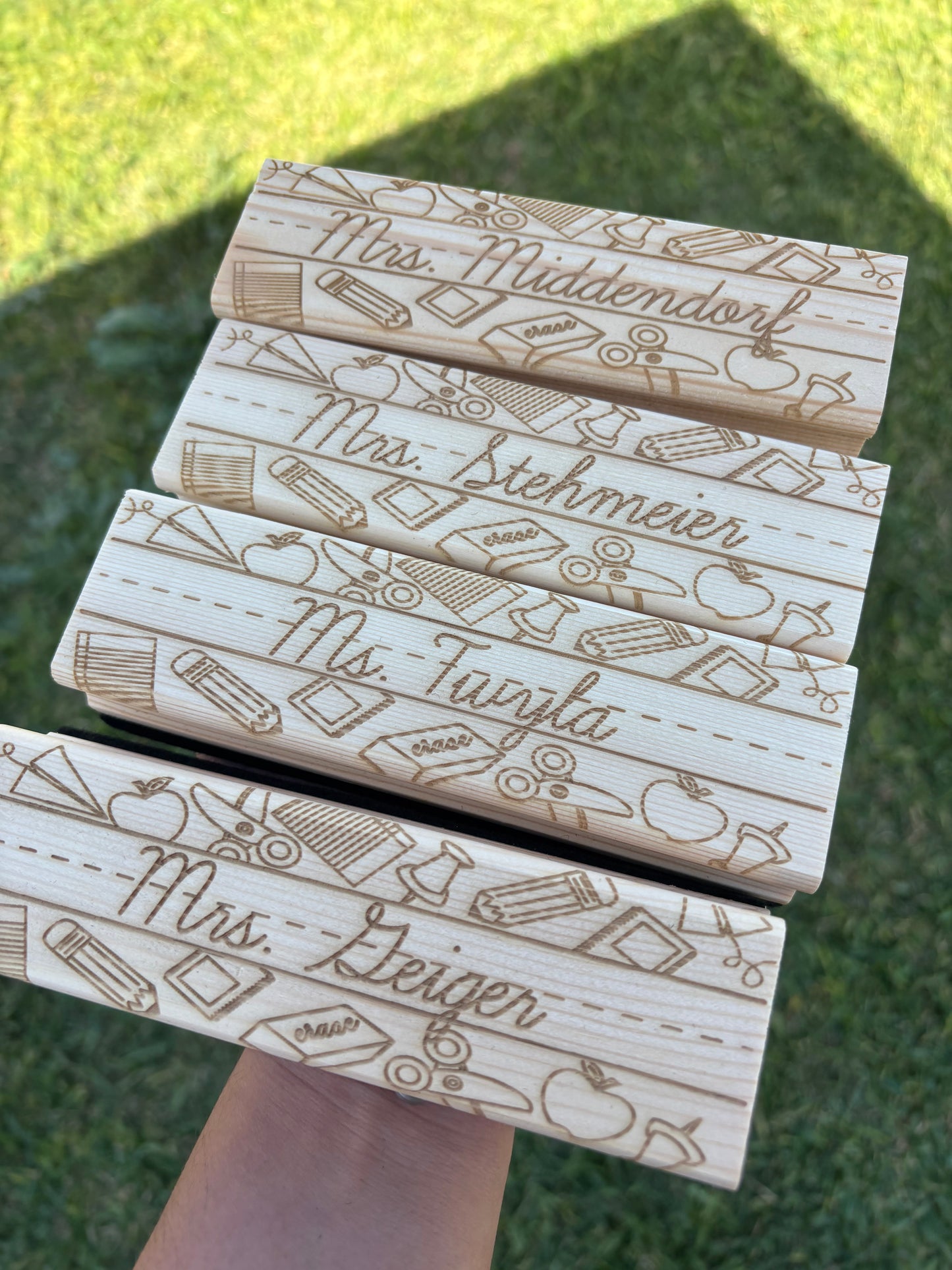 Engraved white board eraser and marker